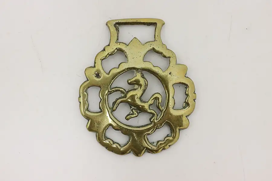 Main image of Horse Antique Brass Harness Medallion, Rearing Horse