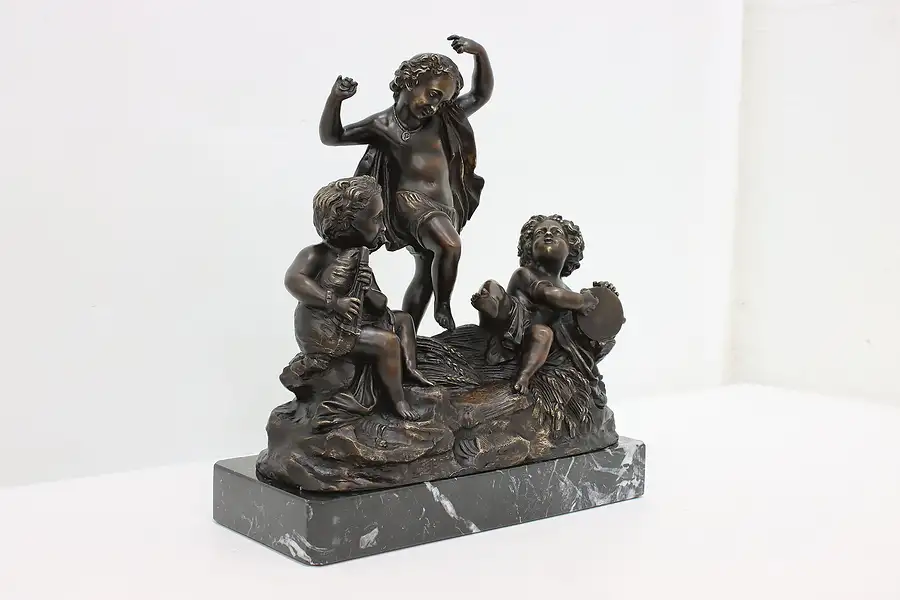 Main image of Putti Playing Music Antique Bronze Sculpture, Marble, Moreau