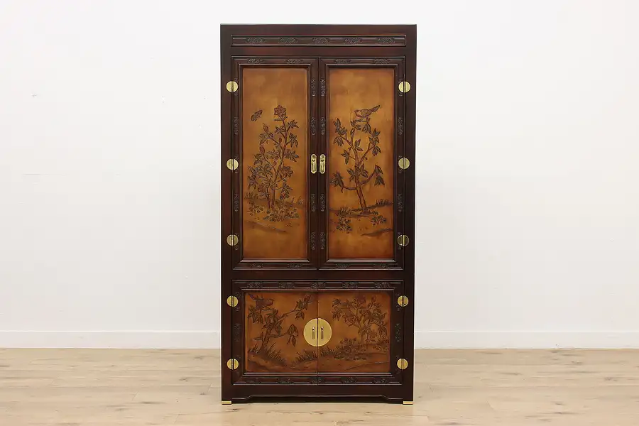 Main image of Asian Vintage Carved Birch Armoire or Wardrobe, Bernhardt