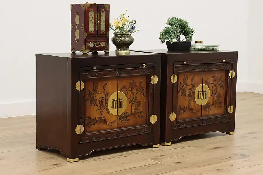 Main image of Pair of Asian Design Birch Nightstands End or Side Tables