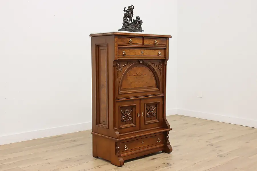 Main image of Victorian Antique Drop Front Secretary Desk, Marble Top