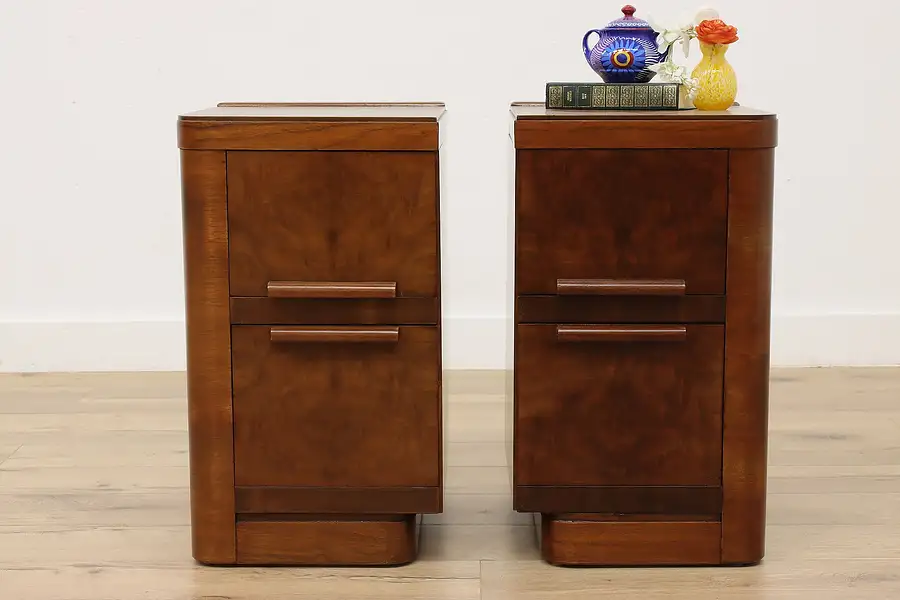 Main image of Pair of Art Deco Walnut Nightstands or End Tables, Cavalier