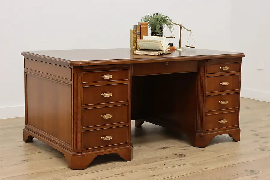 Main image of Traditional Antique Walnut & Brass Office Library Desk