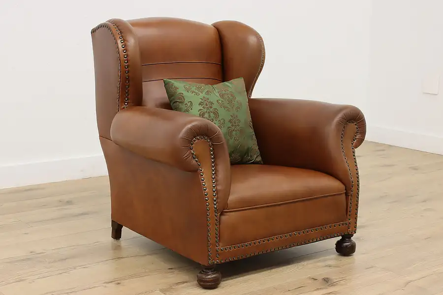 Main image of Traditional Vintage Library Chocolate Leather Wingback Chair