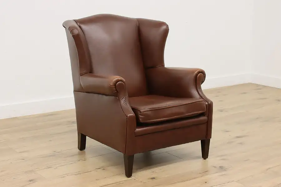 Main image of Traditional Vintage Office or Library Leather Wingback Chair