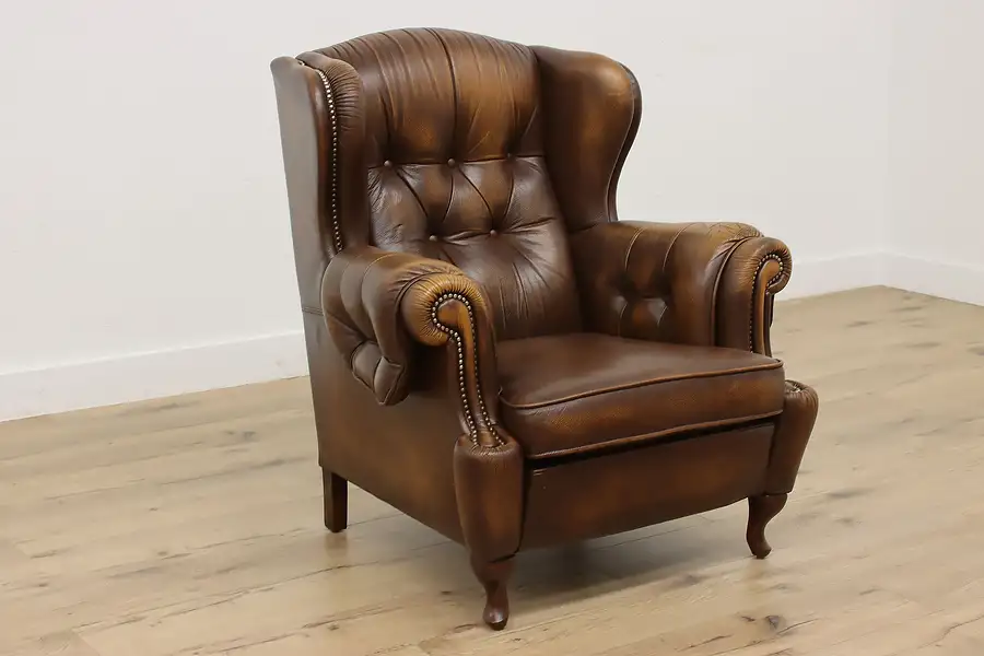 Main image of Traditional Vintage Leather Library Wingback Chair, Royal