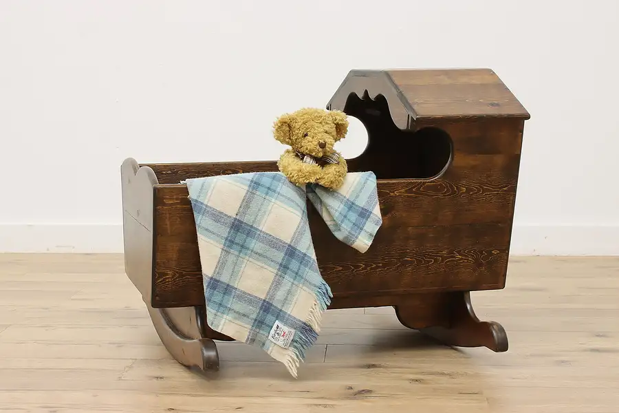 Main image of Farmhouse Vintage Country Pine Rocking Baby Cradle