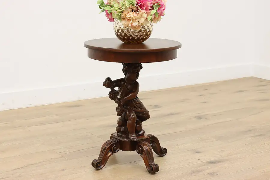 Main image of Renaissance Antique Carved Cherub End Table or Plant Stand