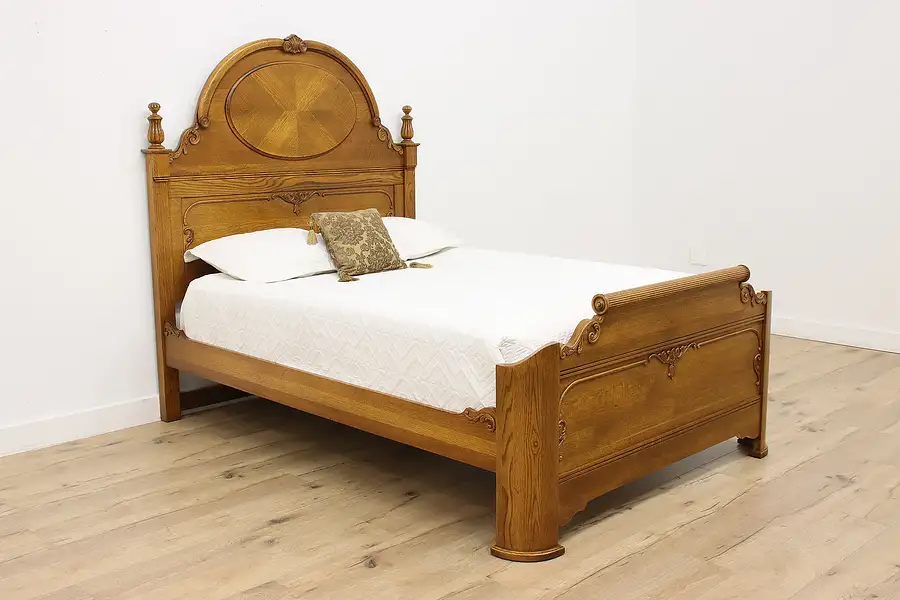 Main image of Victorian Design Vintage Carved Oak Queen Size Bed