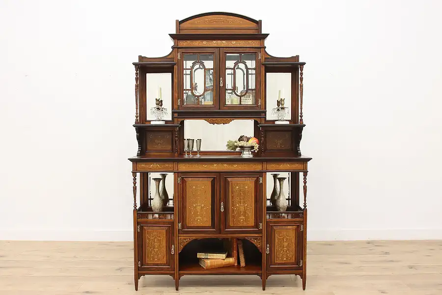 Main image of Victorian Antique Rosewood & Marquetry Etagere Curio Display