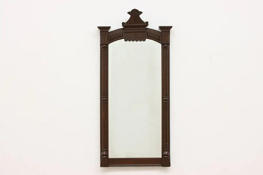 Main image of Victorian Eastlake Antique Spoon Carved Wall or Hall Mirror