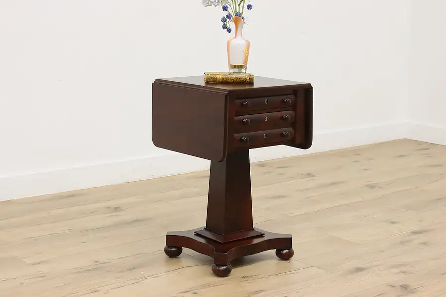 Main image of Drop Leaf Antique Empire Design Nightstand or End Table