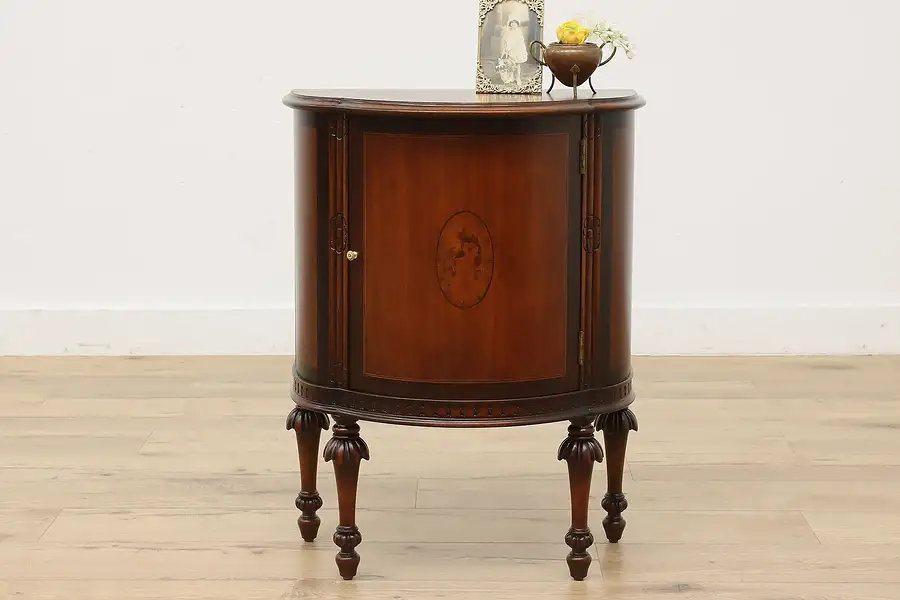 Main image of French Design Antique Demilune Nightstand or Chest Marquetry