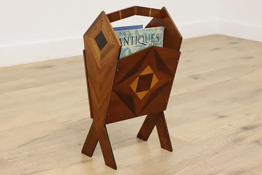 Main image of Art Deco Vintage Chairside Magazine or Music Rack, Marquetry