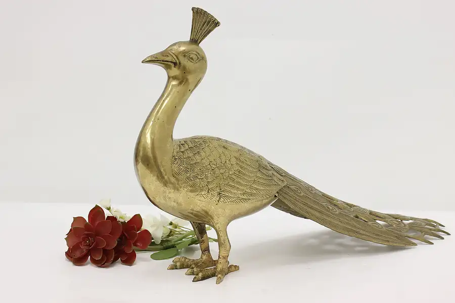 Main image of Brass Vintage Peacock Decorative Sculpture 23.5"