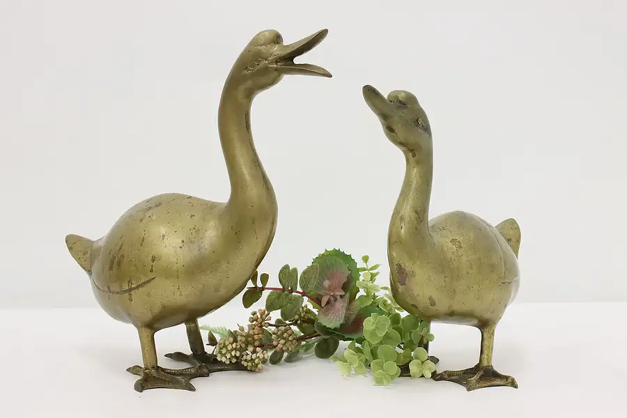 Main image of Pair of Vintage Farmhouse Brass Goose Sculptures