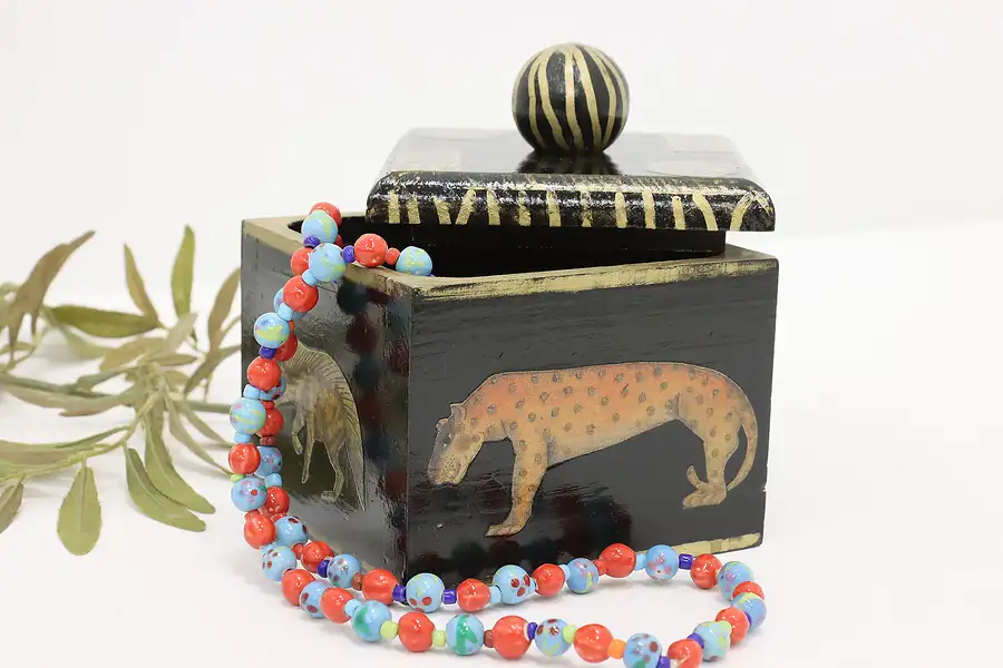 Main image of African Vintage Painted Jewelry or Keepsake Box, Animals