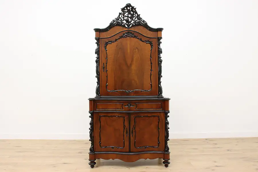 Main image of Austrian Carved Walnut Antique Bar or China Cabinet