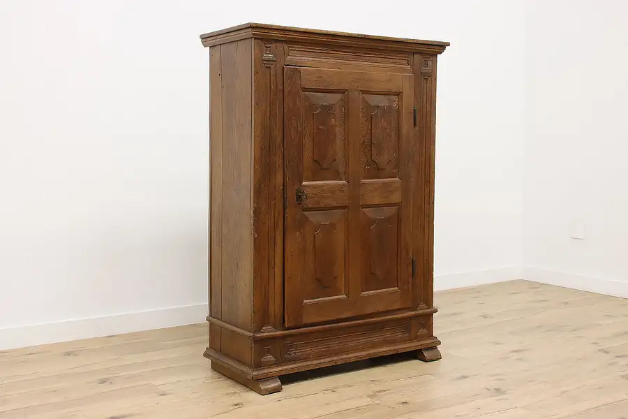 Main image of Farmhouse Antique 1780s Carved Oak Kitchen Cupboard Armoire