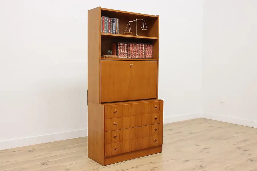 Main image of Midcentury Modern Vintage Teak Drop Front Desk & Bookcase