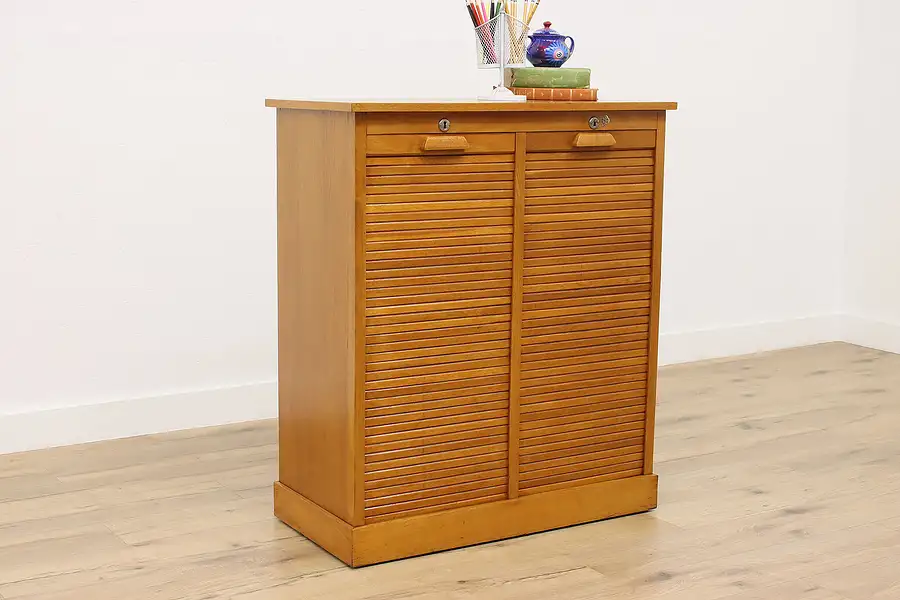 Main image of Oak Vintage Roll Top Office or Library Double File Cabinet