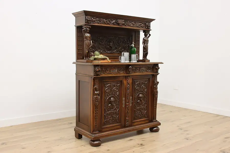 Main image of Renaissance Design Antique Sideboard Bar Cabinet, Sculptures