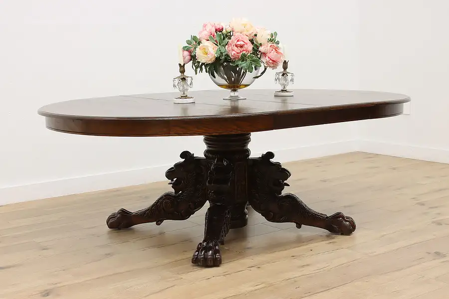 Main image of Renaissance Vintage 60" Oak Dining Table, Carved Lions