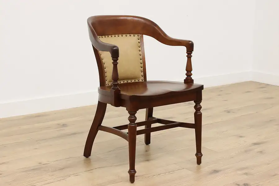 Main image of Walnut & Leather Antique Banker Office Library Desk Chair