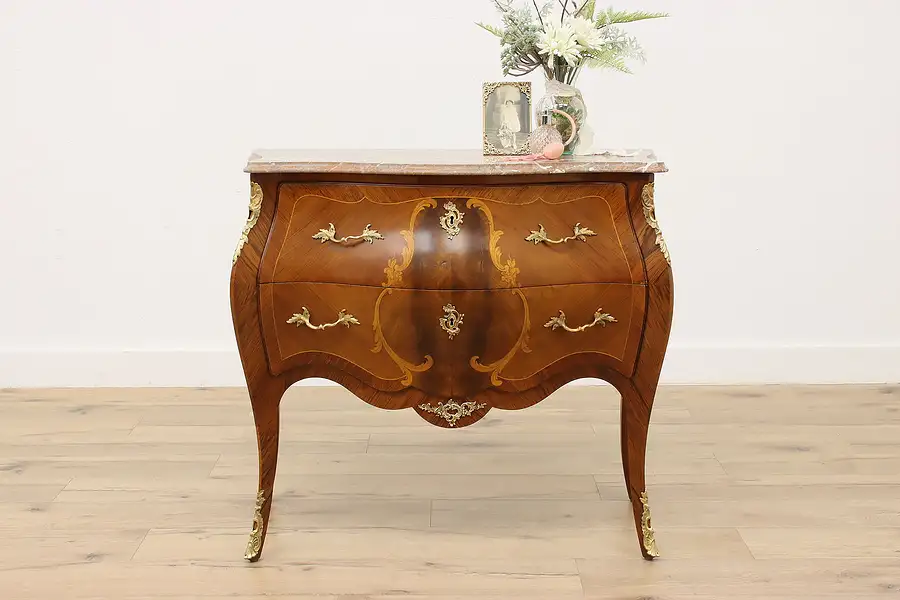 Main image of French Bombe Antique Marble Top Chest, Dresser or Console