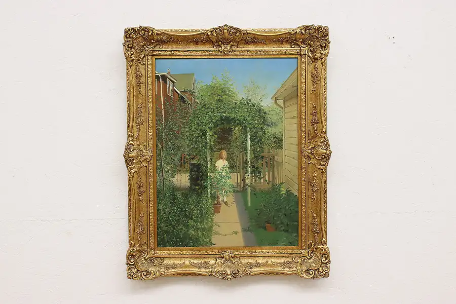 Main image of Young Girl in Garden Vintage Original Painting Nelson 31.5"