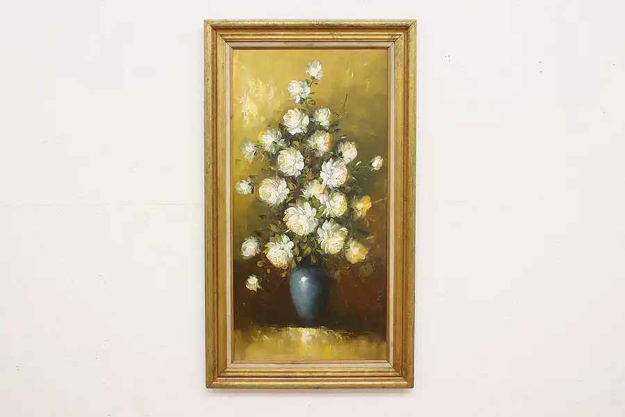 Main image of White Roses Vintage Original Oil Painting Monte 56.5"