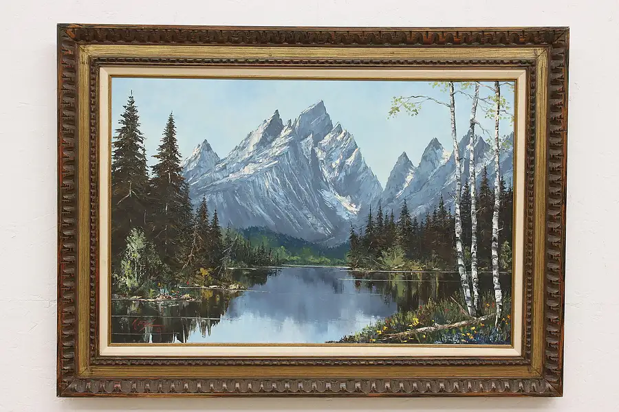 Main image of Wyoming Mountains Vintage Original Oil Painting Fay 44.5"