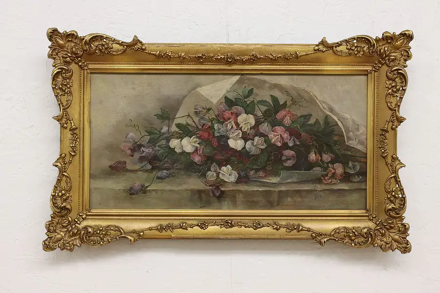 Main image of Flower Bouquet Antique Original Oil Painting 26"