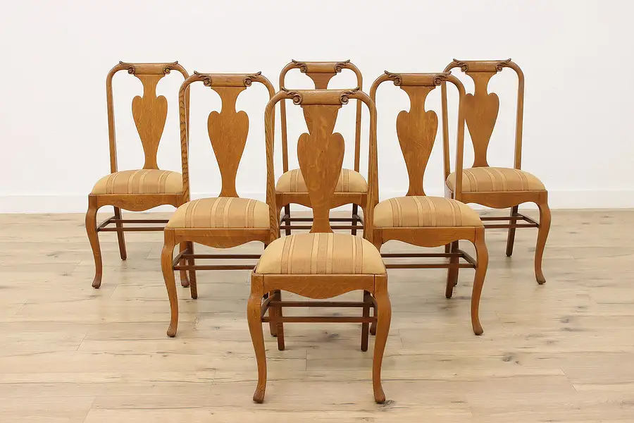 Main image of Set of 6 Victorian Antique Carved Oak Dining Chairs