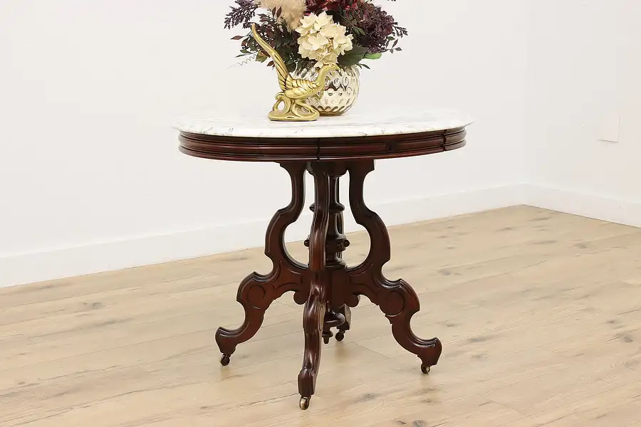 Main image of Victorian Antique Walnut & Marble Top Entry or Hall Table