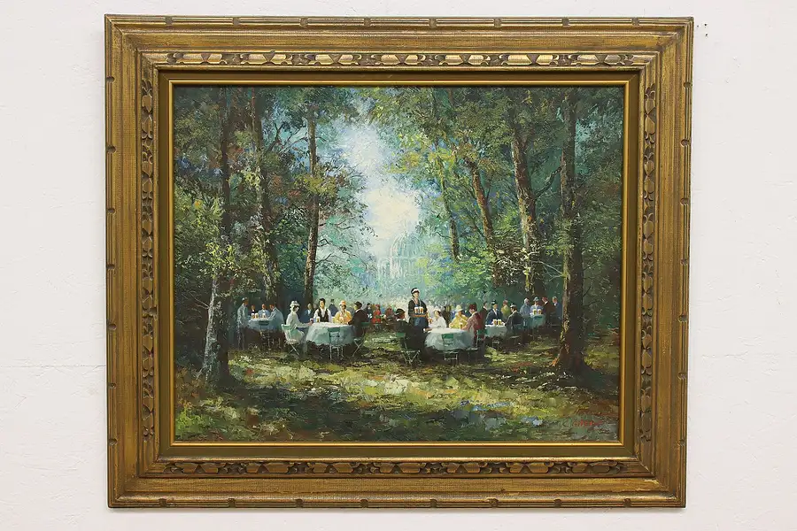 Main image of Woodland Dining Vintage Original Oil Painting Gilbert 39"