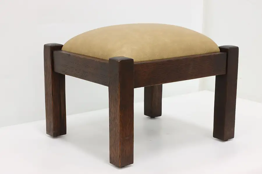 Main image of Craftsman Antique Leather & Oak Footstool