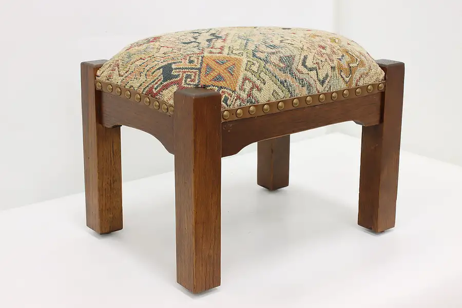 Main image of Arts & Crafts Antique Mission Oak Footstool, New Fabric