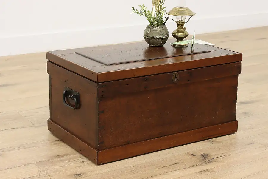 Main image of Farmhouse Antique Walnut & Iron Tool Chest or Trunk