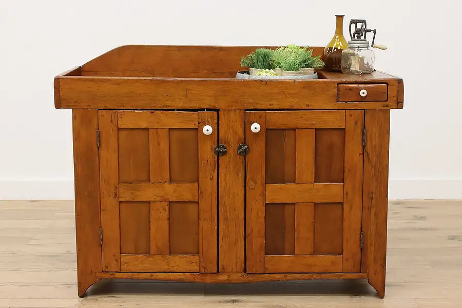 Main image of Farmhouse Antique Rustic Kitchen Dry Sink, Planter, Cupboard