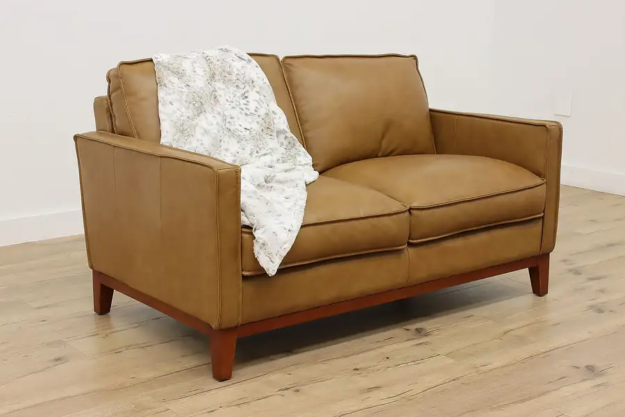 Main image of Traditional Vintage Brown Leather Loveseat or Small Sofa