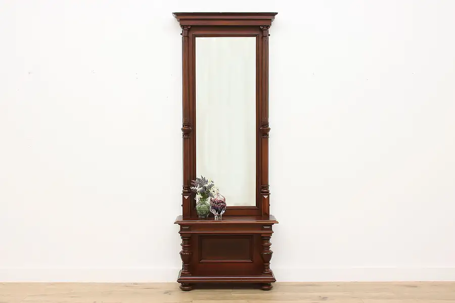 Main image of Victorian Antique Walnut & Burl Hall or Entry Pier Mirror