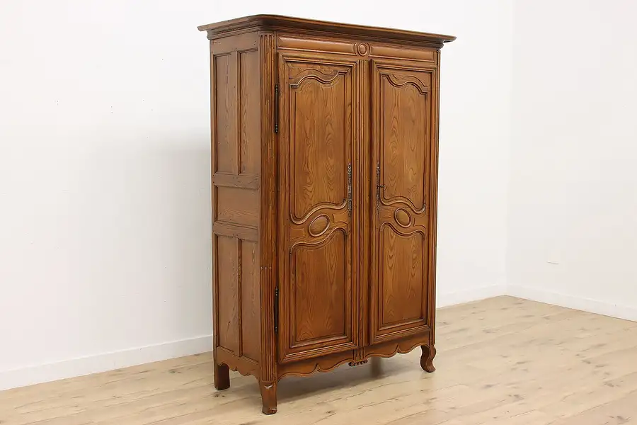 Main image of Country French Antique 1790s Carved Oak Armoire or Wardrobe