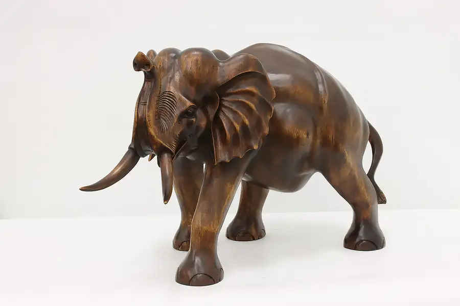 Main image of Carved Mahogany Vintage Elephant Sculpture