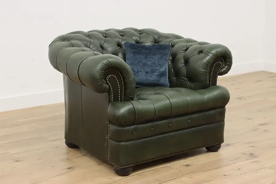 Main image of Chesterfield Vintage Tufted Green Leather Lounge Chair