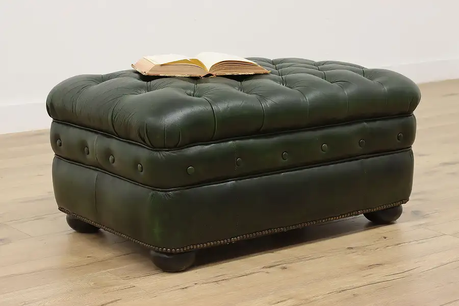 Main image of Chesterfield Vintage Tufted Green Leather Ottoman