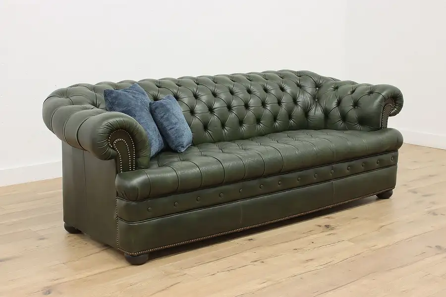 Main image of Chesterfield Vintage Tufted Green Leather Sofa or Couch