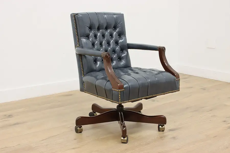 Main image of Georgian Design Vintage Swivel Office Library Leather Chair