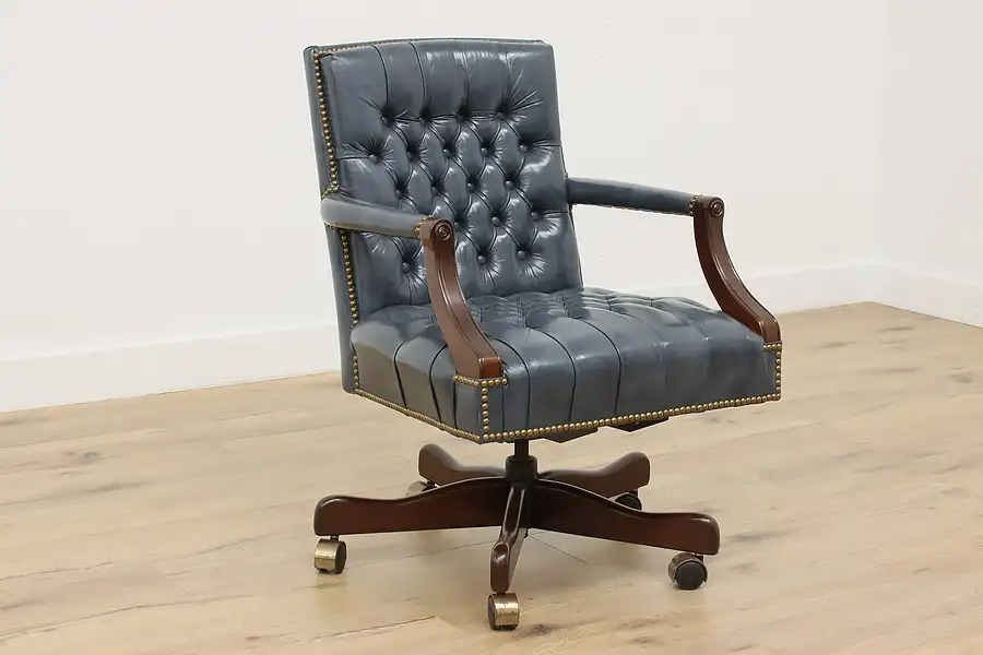 Main image of Georgian Design Vintage Swivel Office Library Leather Chair