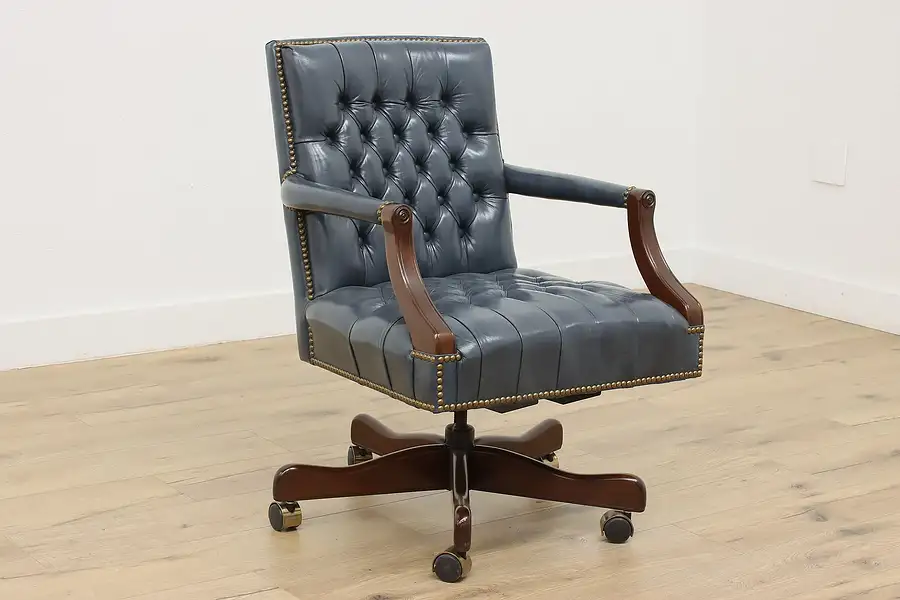 Main image of Georgian Design Vintage Swivel Office Library Leather Chair